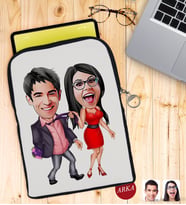 BK Gift Kişiye Özel Sevgililer Karikatürlü Taşınabilir Koruyucu Tablet Kılıfı & Organizer Çanta - Siyah-4