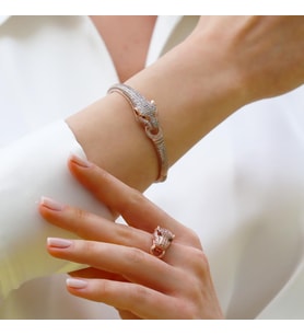 Kaplan Başlı Zirkon Taşlı Rose Gold Gümüş Set