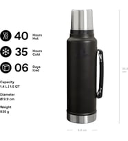 Lexroo Classic Legendary Vakumlu Termos 1.4 Litre - Siyah 2.0 Paslanmaz Çelik