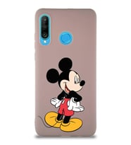 Huawei P30 Lite Soft Premier Kapak Mickey Mouse-D Tasarımlı Silikon Kılıf - Pudra (Şeffaf)