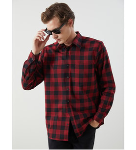 LCWAIKIKI Classic Bordo Regular Fit Uzun Kollu Ekose Gabardin Erkek Gömlek