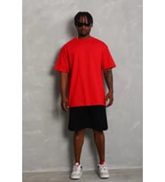 pilelistore- Unisex Oversize Düz Bisiklet Yaka T-Shirt - Kırmızı