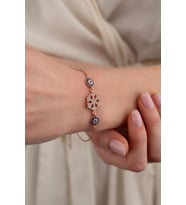 Gümüş Pazarım Nazar Boncuklu Kar Tanesi Gümüş Bileklik (Rose)