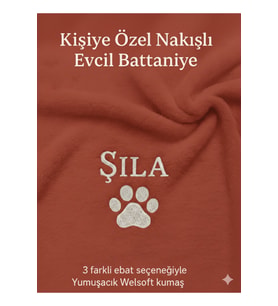Kiremit Renkli Welsoft Kedi Köpek Battaniye Nakışlı Kişiselleştirilebilir
