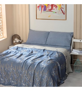 - Desenli Dekoratif Çok Amaçlı Müslin Pike ve Yatak Örtüleri, %100 Pamuk 4 Katlı Kaliteli Yumuşak Şık Müslin Yazlık Pike (Lavanta Lacivert, Çift Kişilik 220x240 cm)