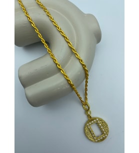 22k Altın Kaplama Şık Taşlı Çerçeveli Gramlık Kolye - 26grm13 (Gold)