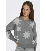 ONLY Rosie LS O-Neck Glitter Kadın Triko Kazak – Işıltılı Bisiklet Yaka (Gri)