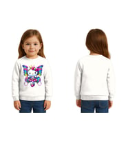 Unisex Hello Kity Baskılı Çocuk Swaetshirt 3 İplik Şardonlu (Beyaz)