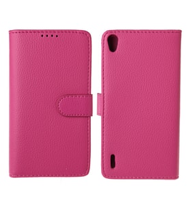 Ascend P7 ile Uyumlu Yan Model Deri Kılıf Pembe Renk