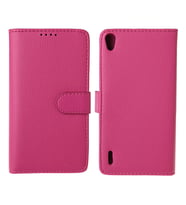 Ascend P7 ile Uyumlu Yan Model Deri Kılıf Pembe Renk