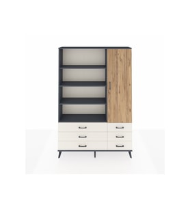 Arges Dolap 8 Raflı 6 Çekmeceli Tek Kapaklı  132x30x195 Antrasit-Çam/Aytaşı