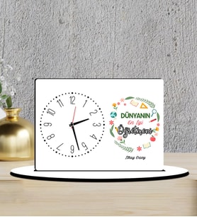 Kişiye Özel  24 Kasım Öğretmenler Günü Hediyesi  Ahşap Biblo Masa Saati 15*21 CM