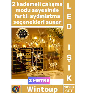 #Led Gün Işığı Şeffaf Gümüş Sim Akrilik Dekoratif Pilli 2 Kademeli 2 Metre 10'lu Geyikli İp Led Işık