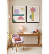 Modern Pastel Geometrik 2’li Ahşap Çerçeveli Tablo Seti