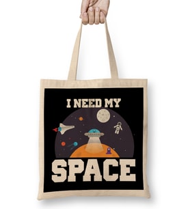 Funny I Need My Space Astronaut & Aliens Spaceship Bez Çanta Uzun Saplı