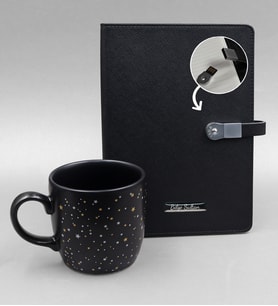 Kişiye Özel 16 Gb Usb Siyah Defter & Yıldızlı Siyah Mat Kupa Hediye Seti