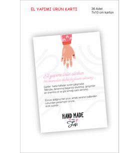 El Yapımı Hand Made Ürün Kartı 7x10 cm 36 Adet Karton