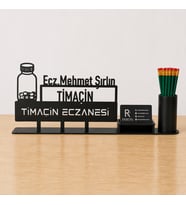 Eczacılar için Masa İsimliği - Kişiye Özel, Mesleklere Özel İsimlik - Metal Ofis İsimliği, Kalemlik ve Kartlık Seti- Yeni İş, Terfi Hediyesi