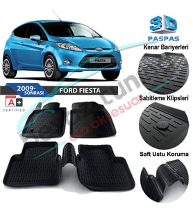 Ford Fiesta Havuzlu 3D Paspas Niken Siyah 2009-2017