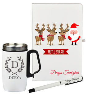 Kişiye Özel Yılbaşı Hediyesi Defter Kalem Ve Termos - Mug Seti