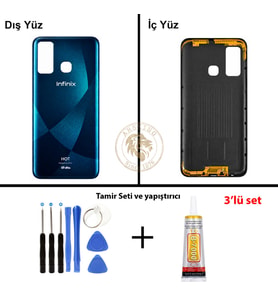 Infinix Hot 9 Okyanus Uyumlu Arka Kapak + Yapıştırıcı ve Vida Seti Arka Cam Batarya Pil Kapağı