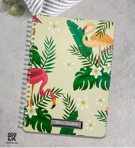 Kişiye Özel Co Notes Marka Bej Renk Tropikal Flamingo Modelli Kareli Defter GDTK-906119