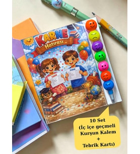 Karne Hediyesi 10 Set Kurşun Kalem ve Tebrik Kartı