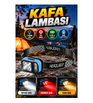 3 Renkli LED Kafa Feneri – 53 Mod, Type-C Şarj ve Güç Göstergesi