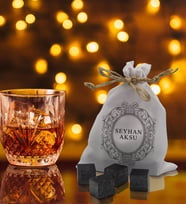 BK Gift Kişiye Özel İsimli Özel Kesesinde 12’li Doğal Granit Viski Soğutma Taşı Seti - Model 9
