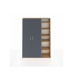 Arges Dolap 7 Raflı 2 Kapaklı Tek Askılı 132x30x195 Çam-Antrasit/Çam