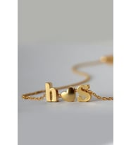 925 Ayar Gümüş Gold Mini Üç Boyutlu Ikı Harf Bir Kalp Kolye