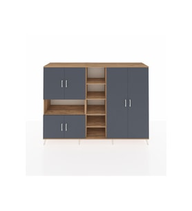 Hyperion Dolap 13 Raflı 6 Kapaklı 220x44x163 Çam-Antrasit/Çam