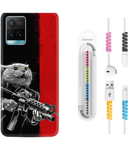 Vivo Y11S Y21S Y20 Y20S Y70 Kılıf Kablo Koruma Spiral Silikon Çılgın Kedi 1674