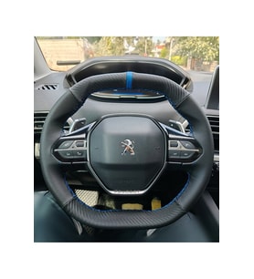 DİKİŞLİ DİREKSİYON KILIFI KARBON NOKTALI MAVİ YÜZÜK MAVİ DİKİŞLİ PEUGEOT 3008 2008