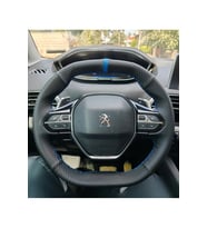 DİKİŞLİ DİREKSİYON KILIFI KARBON NOKTALI MAVİ YÜZÜK MAVİ DİKİŞLİ PEUGEOT 3008 2008