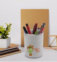 BK Gift Kişiye Özel Kaktüs Tasarımlı Beyaz Akrilik Kalemlik - Model 7