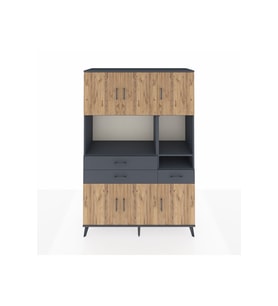 Hyperion Dolap 9 Raflı 3 Çekmeceli 6 Kapaklı 132x44x195 Antrasit-Çam/Antrasit