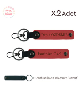Teyzeye Romantik Jest, İsimli & Soyisimli 2’li Anahtarlık Seti, Nar Çiçeği-Lacivert