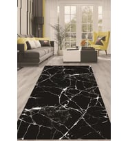 Dijital Kaymaz Taban Yıkanabilir Modern Renkli Salon Halısı Mutfak Halısı Yolluk ND-HT-415 (Siyah)