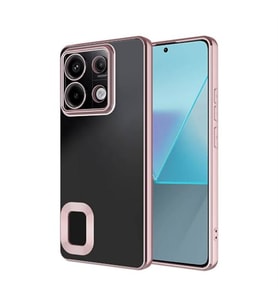 Coverzone Xiaomi Redmi Note 13 Pro 4G ile uyumlu K?l?f Kamera Korumal? Logo G�steren Parlak renk kenar �izgileri ile ??k bir tasar?m Colored Z-Omega Kapak Rosegold