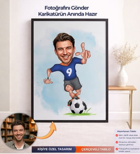 Kişiye Özel Futbolcu Karikatür Çerçeveli Tablo,Kişiye Özel Karikatür,Kişiye Özel Hediye Karikatür