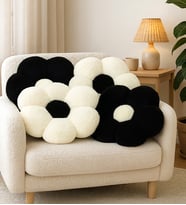 Pandamkee 4'lü Papatya Dekoratif Peluş Yastık Minder Kırlent (Taraftar) (Siyah Beyaz)