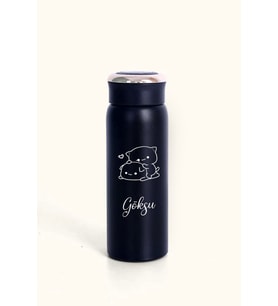 Kişiye Özel Dijital Göstergeli 500 ML Akıllı Bubu Dudu Baskılı Termos - Sıcak Soğuk İçecek Şişesi (Siyah)