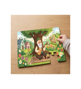 Saz Çalan Sevimli Dede Tasarımlı 24 Parça Ahşap Çocuk Puzzle