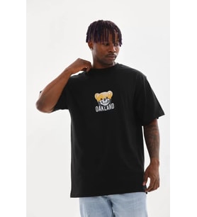Unisex Baskılı Oversize T-Shirt - Siyah