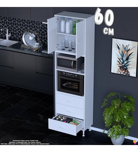 Eliusta Defne 60 cm Fırın Uyumlu 3 Çekmeceli Çok Amaçlı Mutfak Kiler Banyo Organizer Çocuk Odası Dolabı