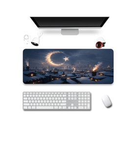 SonicTouch Klavye Mousepad 40x90cm Dikişsiz Pürüzsüz Sıvı Geçirmez Kaymaz Taban Duman Hilali