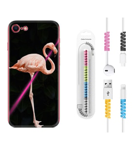 Apple iPhone 5 6 7 8 Plus Se XR Kılıf Kablo Koruma Spiral Silikon Line Filamingo 1776