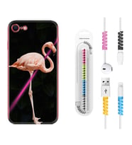 Apple iPhone 5 6 7 8 Plus Se XR Kılıf Kablo Koruma Spiral Silikon Line Filamingo 1776