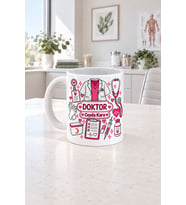 Kişiye Özel Doktor Meslek Pembe Yazılı Baskılı Beyaz Kupa - Doktora Hediye Bardak Fincan Mug